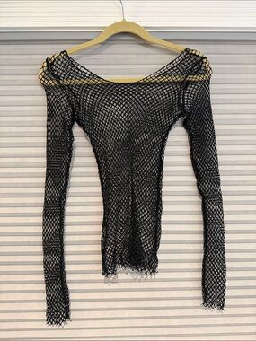 Arden B Black Fishnet Long Sleeve Top